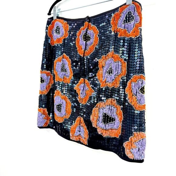 H&M Navy Blue Orange Purple Sequin Embellished Floral Mini Party Holiday Skirt - Picture 11 of 16